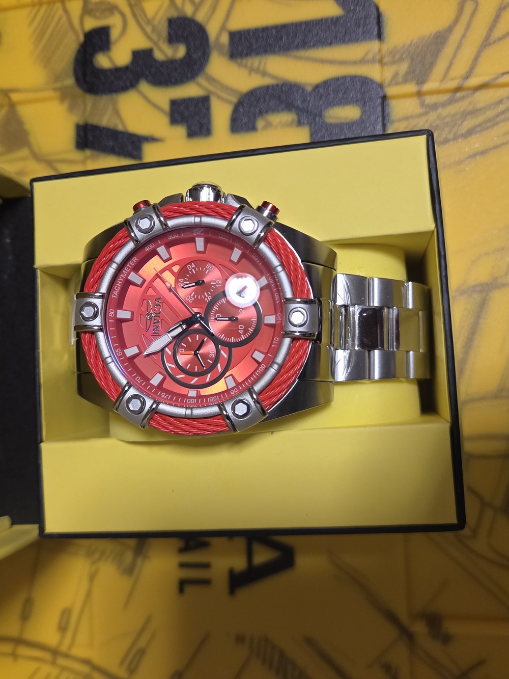 Invicta Red Dial Bolt Chronograph Stainless Steel Watch